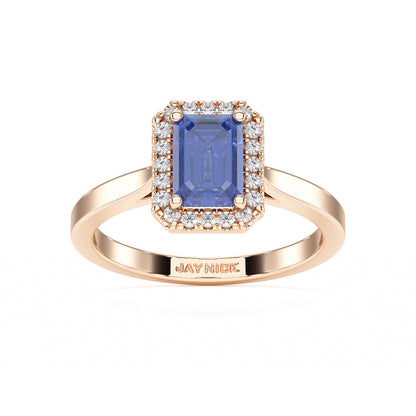 Rectangular Blue Sapphire Halo Ring