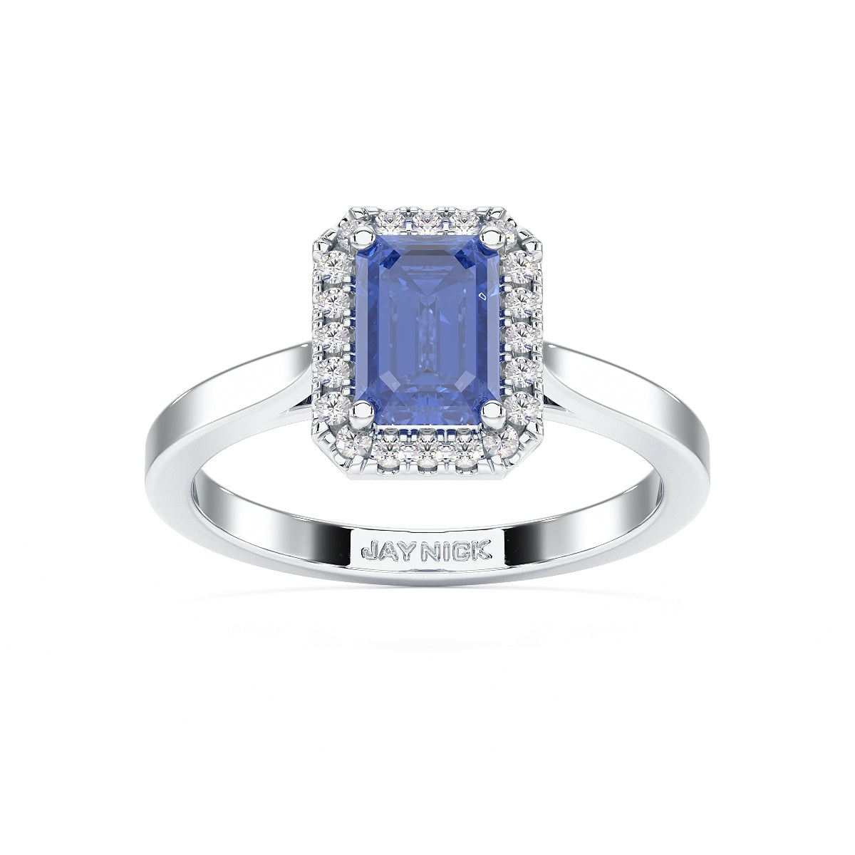 Rectangular Blue Sapphire Halo Ring