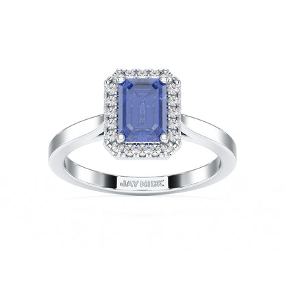 Rectangular Blue Sapphire Halo Ring