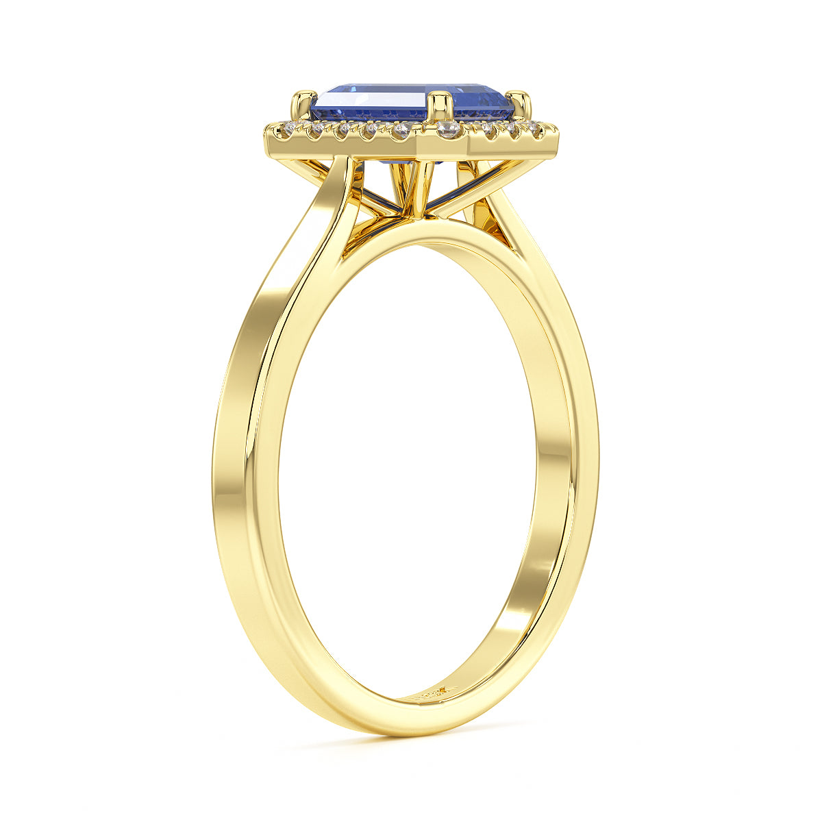 Rectangular Blue Sapphire Halo Ring