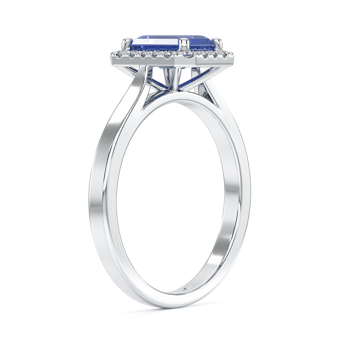 Rectangular Blue Sapphire Halo Ring