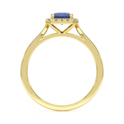 Rectangular Blue Sapphire Halo Ring