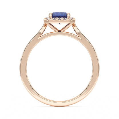 Rectangular Blue Sapphire Halo Ring