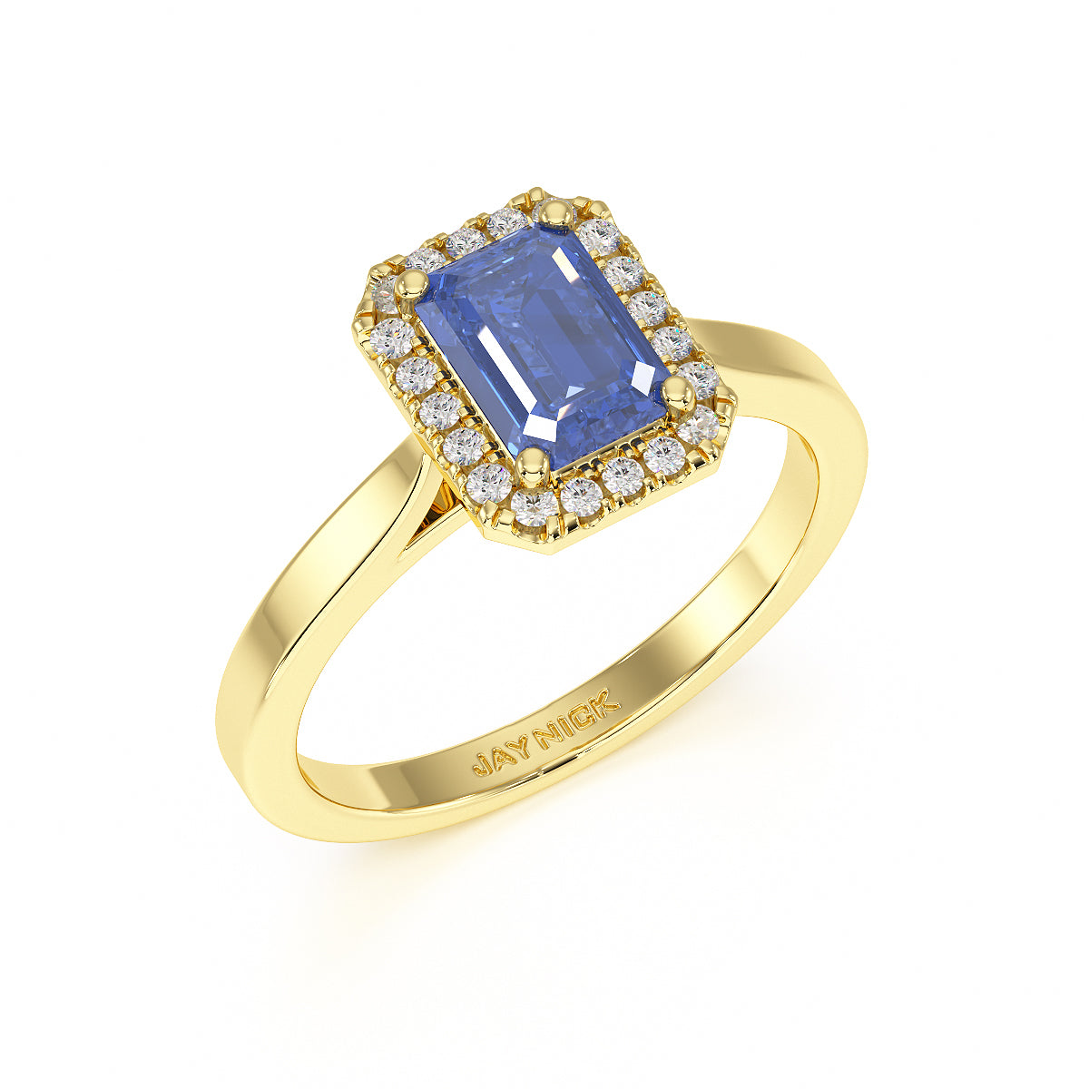 Rectangular Blue Sapphire Halo Ring