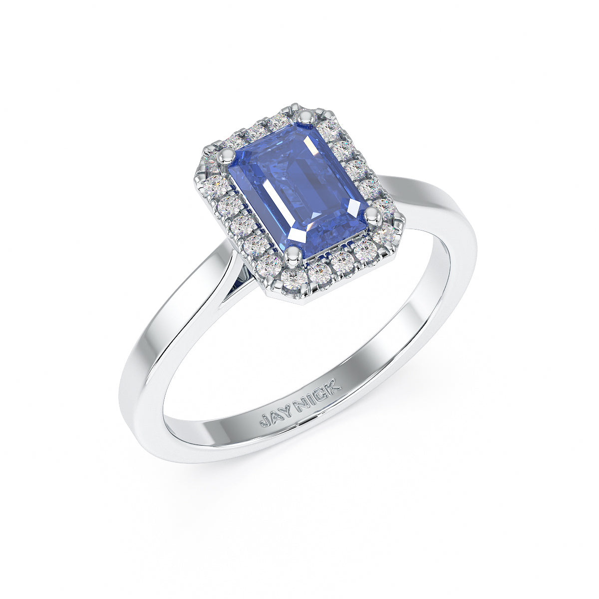 Rectangular Blue Sapphire Halo Ring