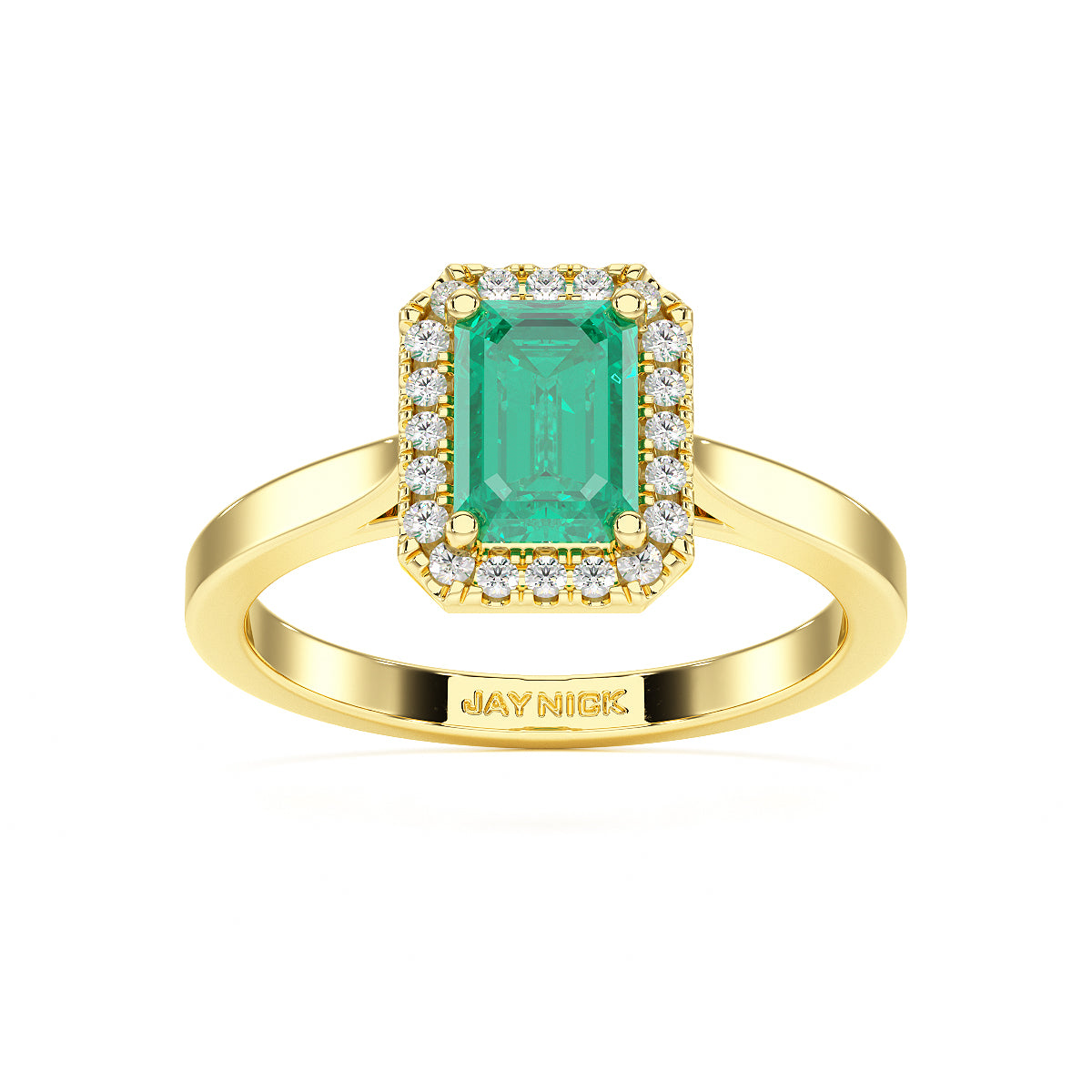 Rectangular Emerald Halo Ring