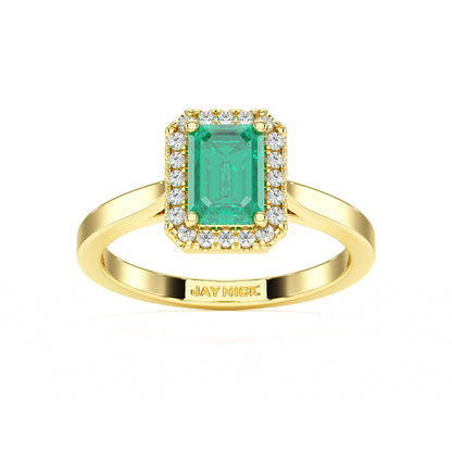 Rectangular Emerald Halo Ring