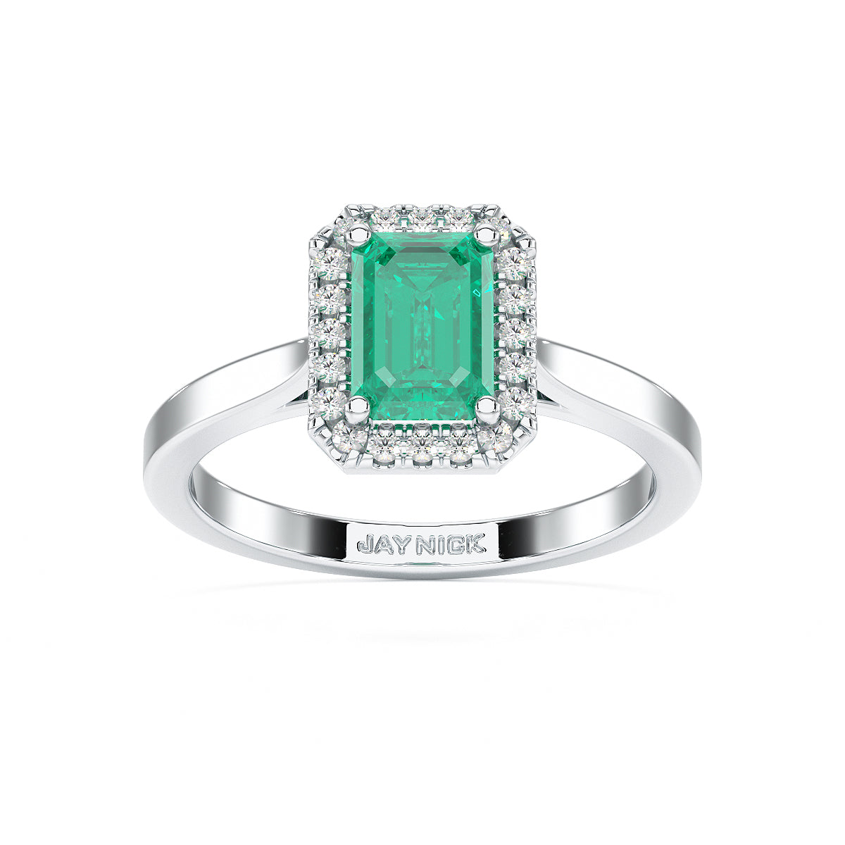 Rectangular Emerald Halo Ring