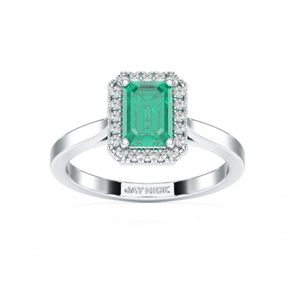 Rectangular Emerald Halo Ring