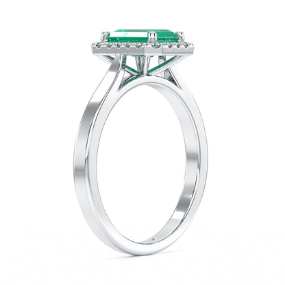 Rectangular Emerald Halo Ring