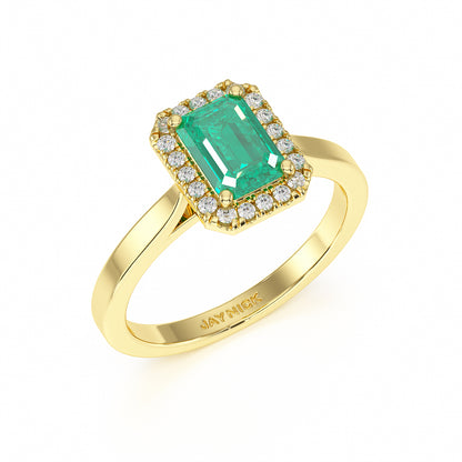 Rectangular Emerald Halo Ring