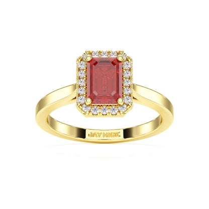 Rectangular Ruby Halo Ring