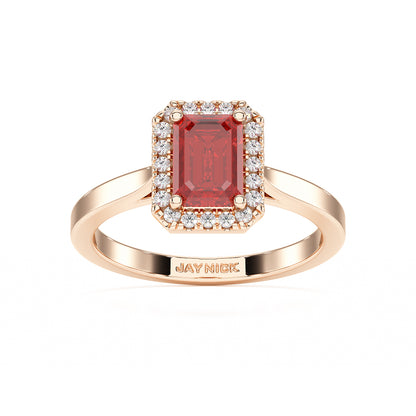 Rectangular Ruby Halo Ring