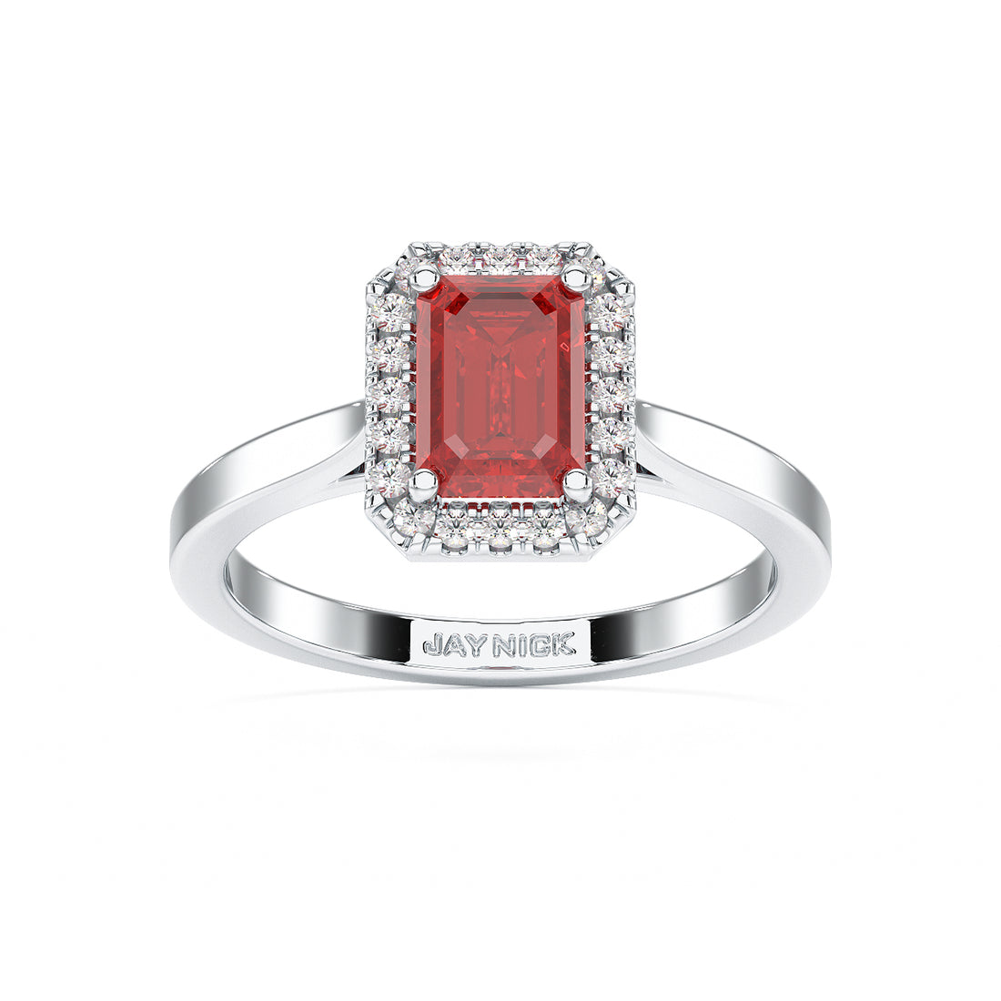 Rectangular Ruby Halo Ring