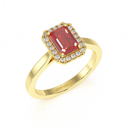 Rectangular Ruby Halo Ring