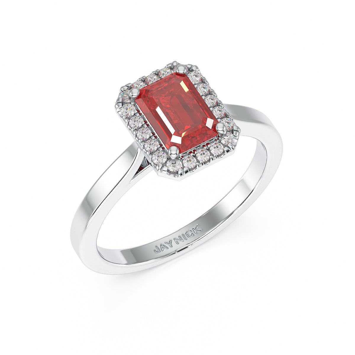 Rectangular Ruby Halo Ring