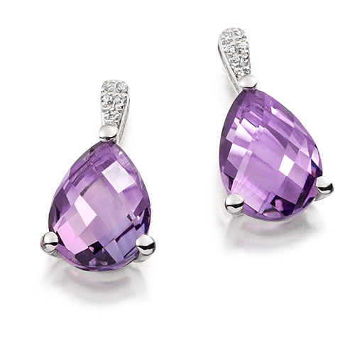 Amethyst &amp; Diamond Drop Earrings