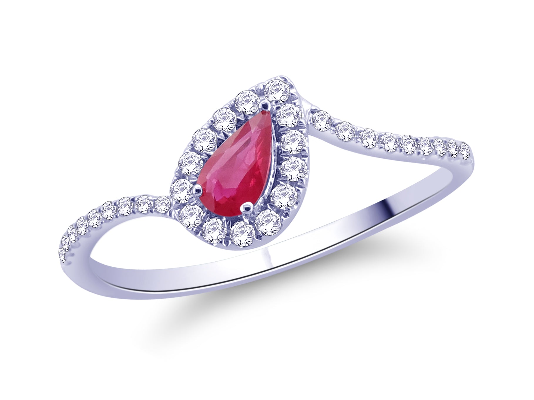 Pear Ruby Studded Shoulder Halo Ring