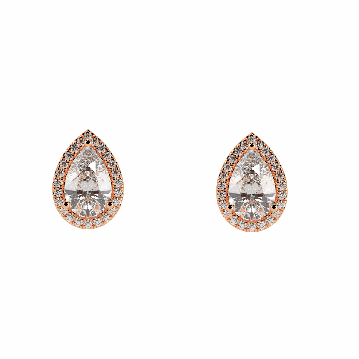 Halo Pear Solitaire Stud Earrings