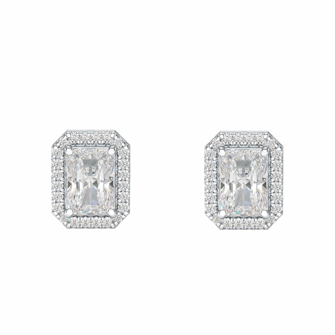 Halo Radiant Solitaire Stud Earrings