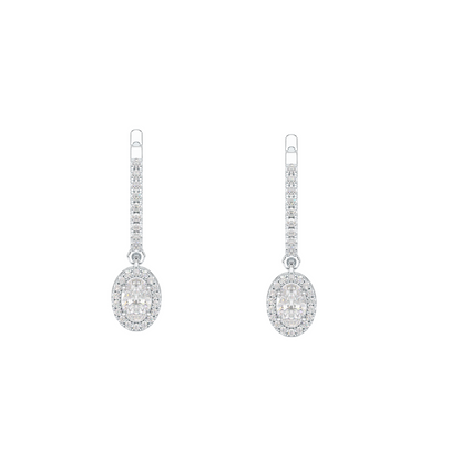 Oval Halo Drop Hoop Earrings