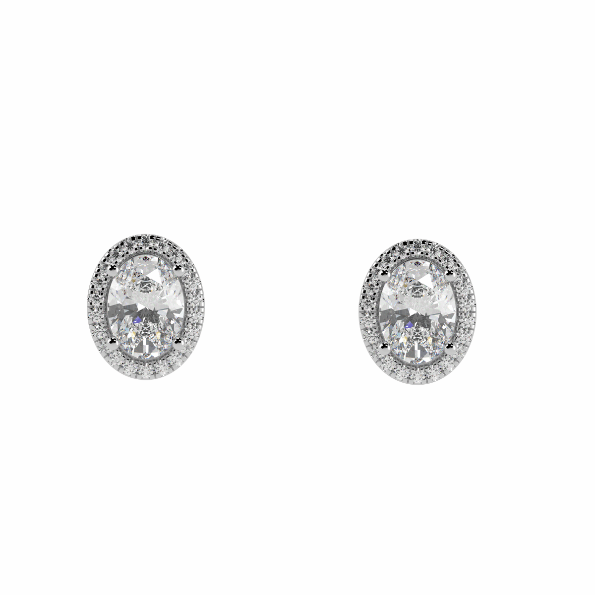 Halo Oval Solitaire Stud Earrings