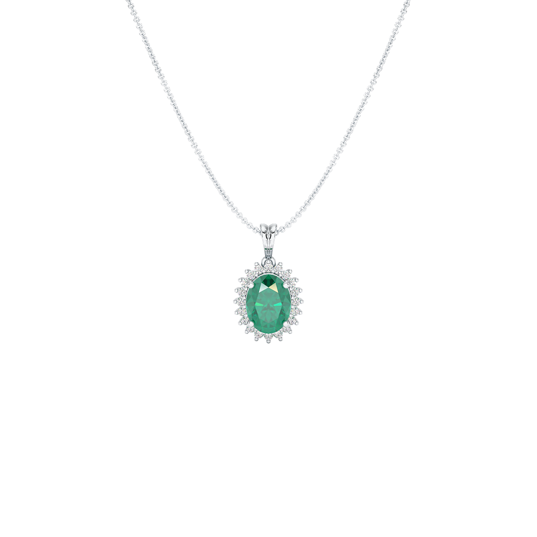 Oval Emerald Sunburst Pendant