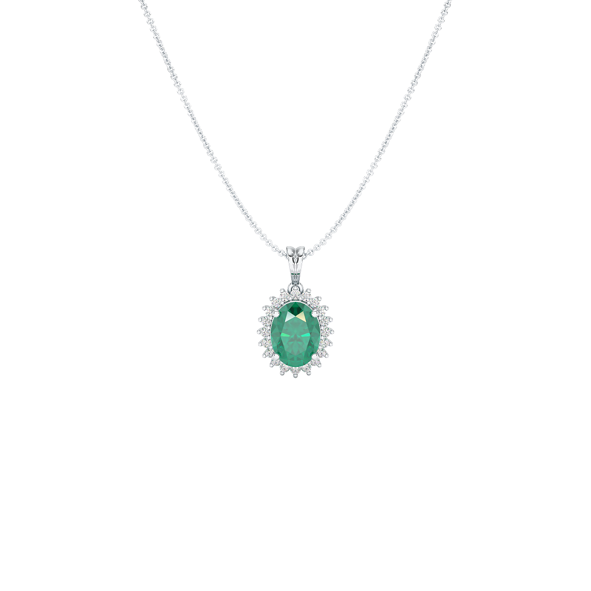 Oval Emerald Sunburst Pendant