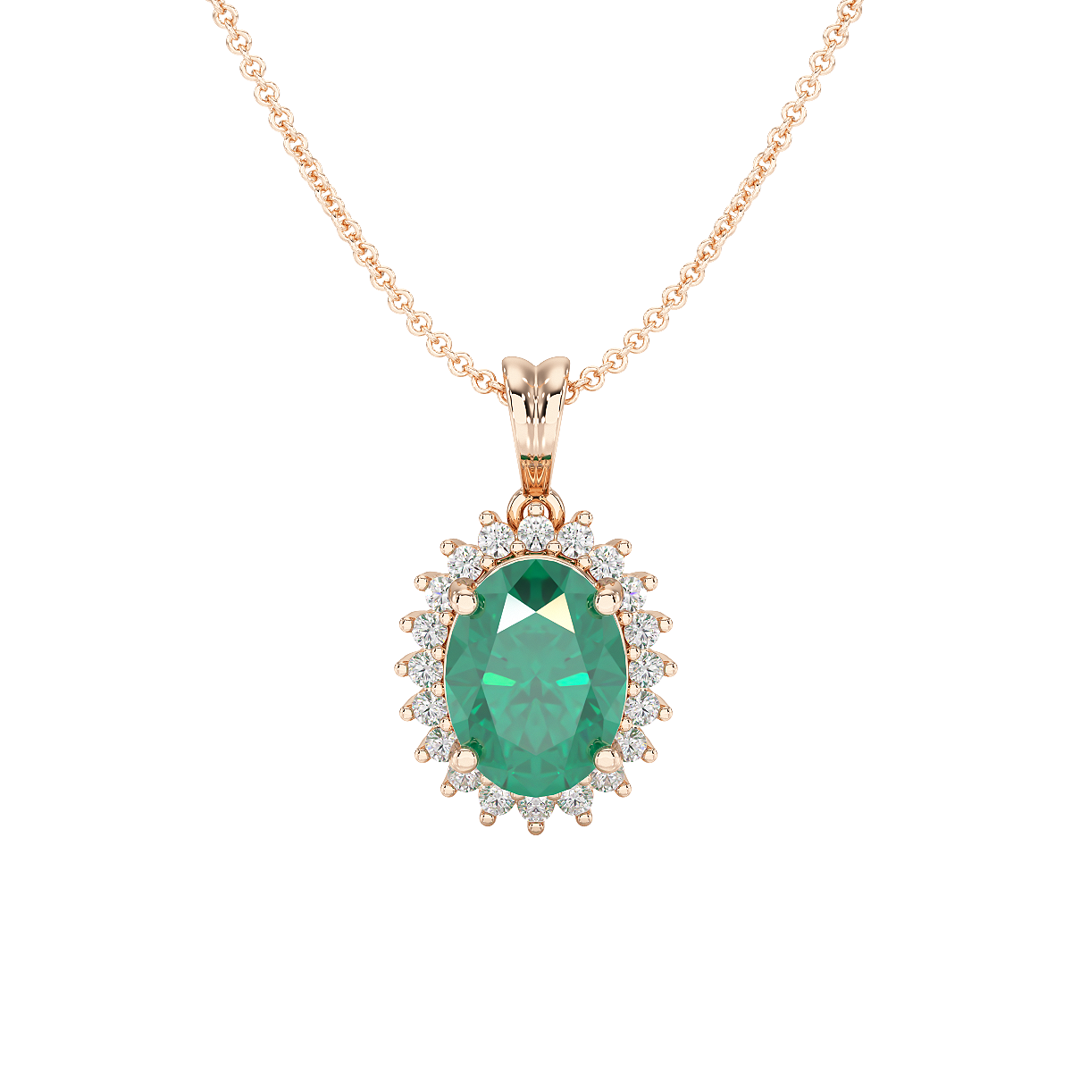 Oval Emerald Sunburst Pendant