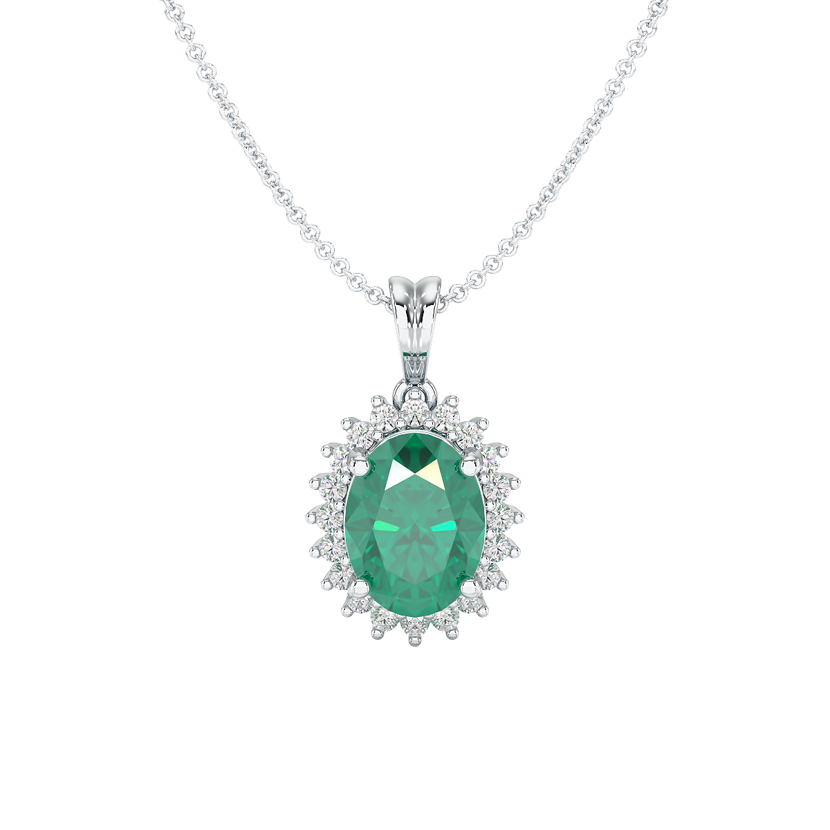 Oval Emerald Sunburst Pendant