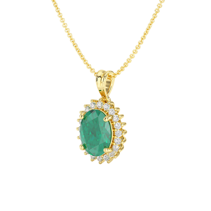 Oval Emerald Sunburst Pendant