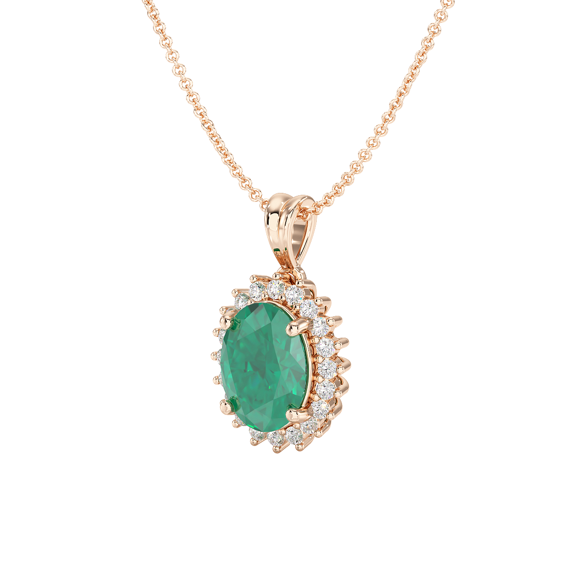 Oval Emerald Sunburst Pendant