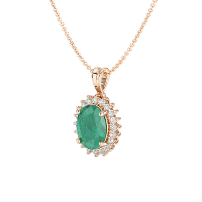 Oval Emerald Sunburst Pendant