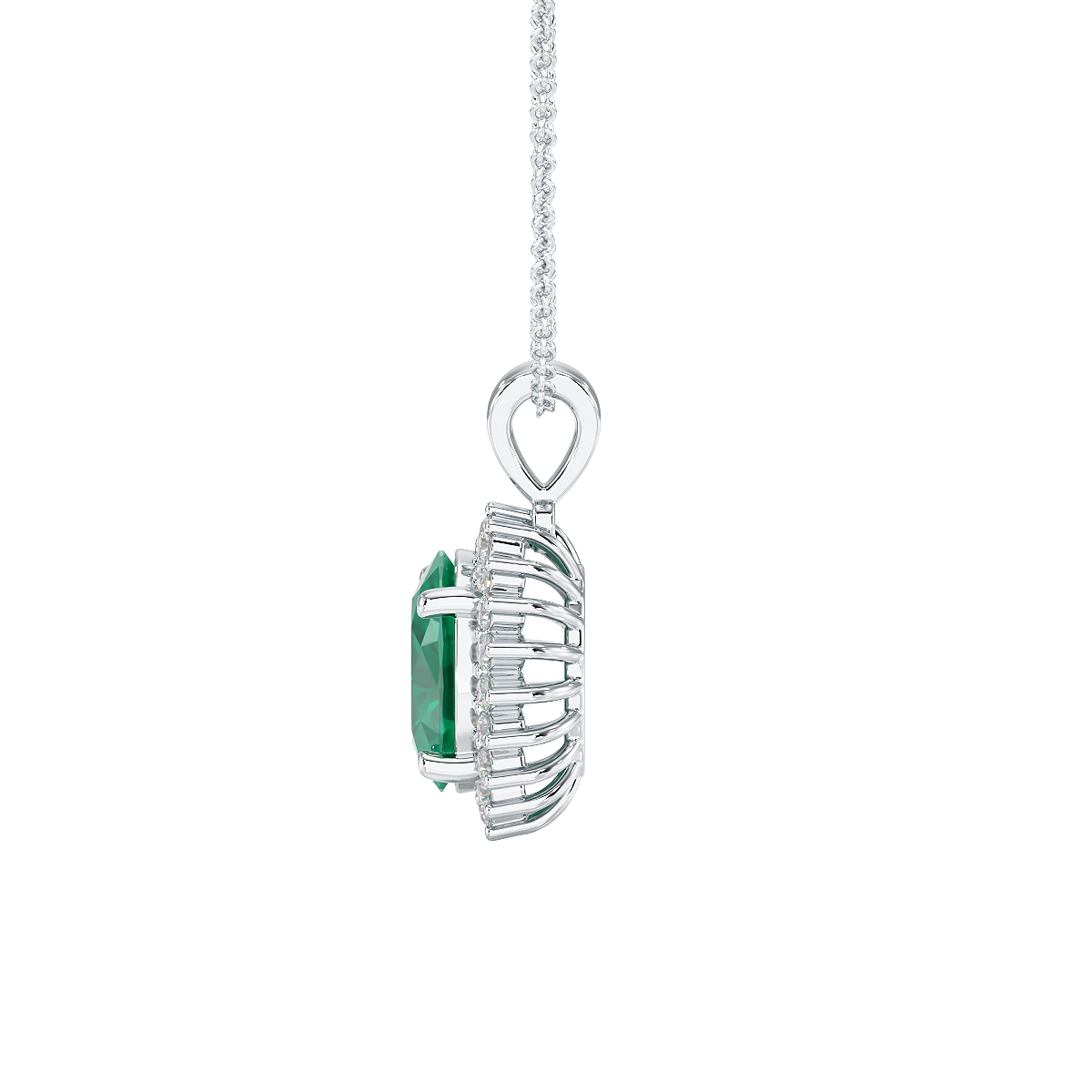 Oval Emerald Sunburst Pendant