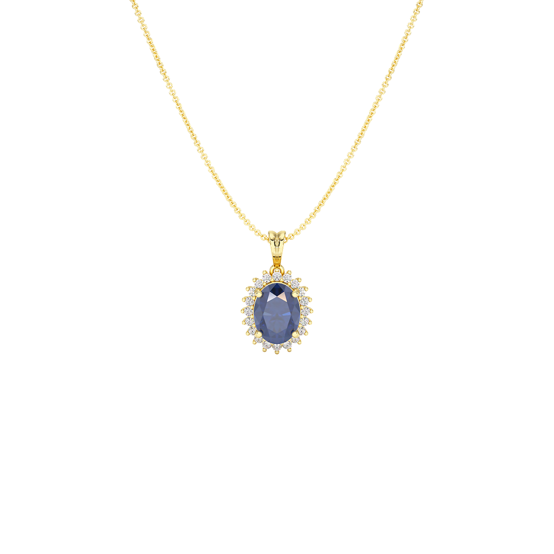 Oval Blue Sapphire Sunburst Pendant