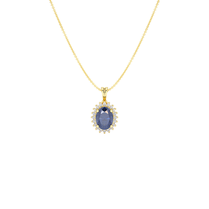 Oval Blue Sapphire Sunburst Pendant