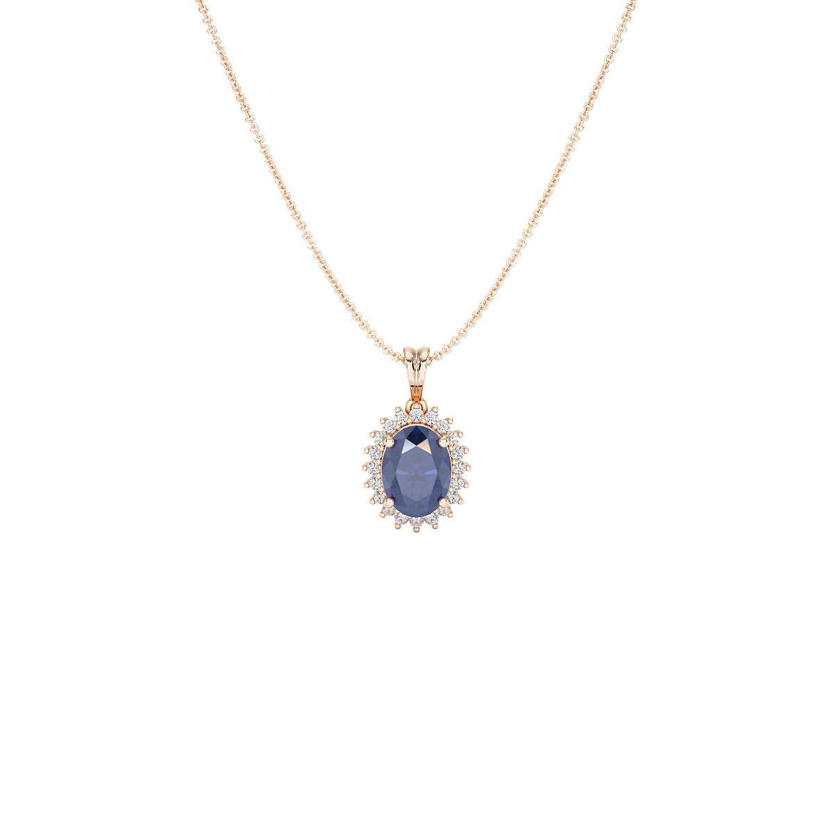 Oval Blue Sapphire Sunburst Pendant