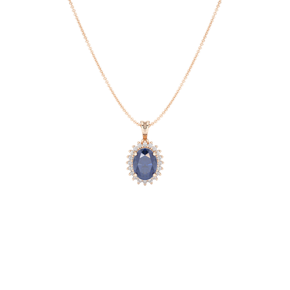 Oval Blue Sapphire Sunburst Pendant