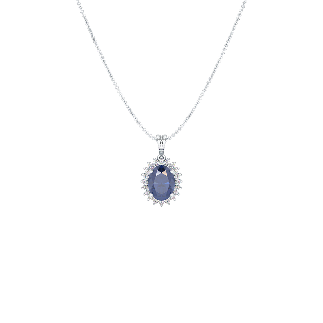 Oval Blue Sapphire Sunburst Pendant