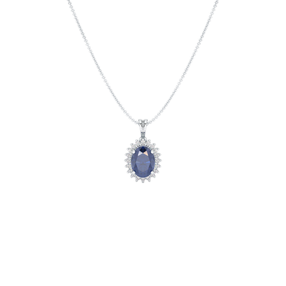 Oval Blue Sapphire Sunburst Pendant