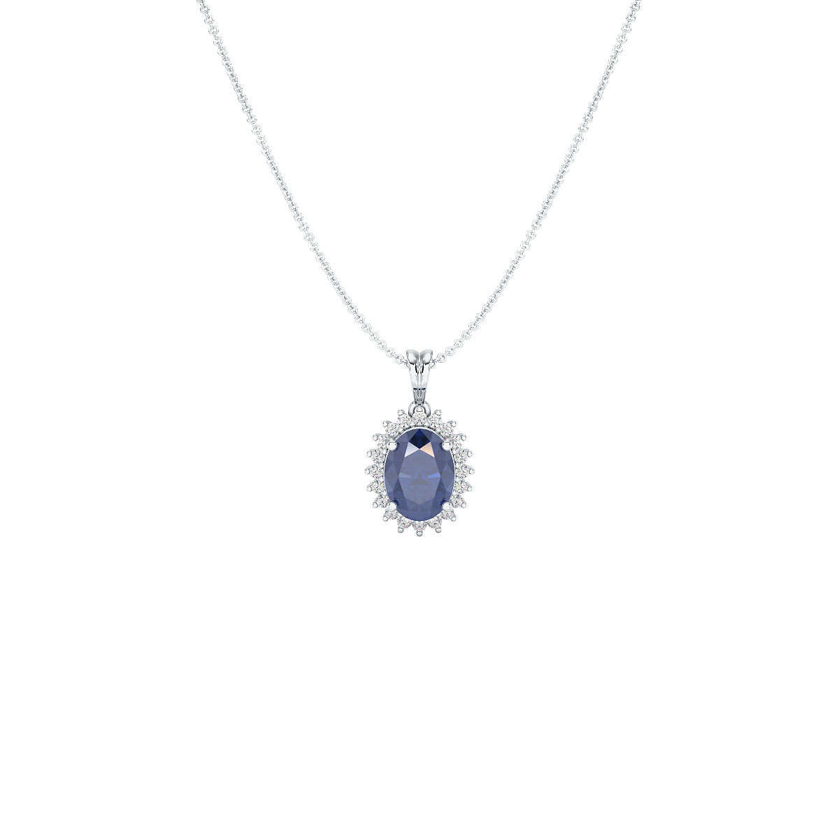 Large Oval Blue Sapphire Sunburst Pendant