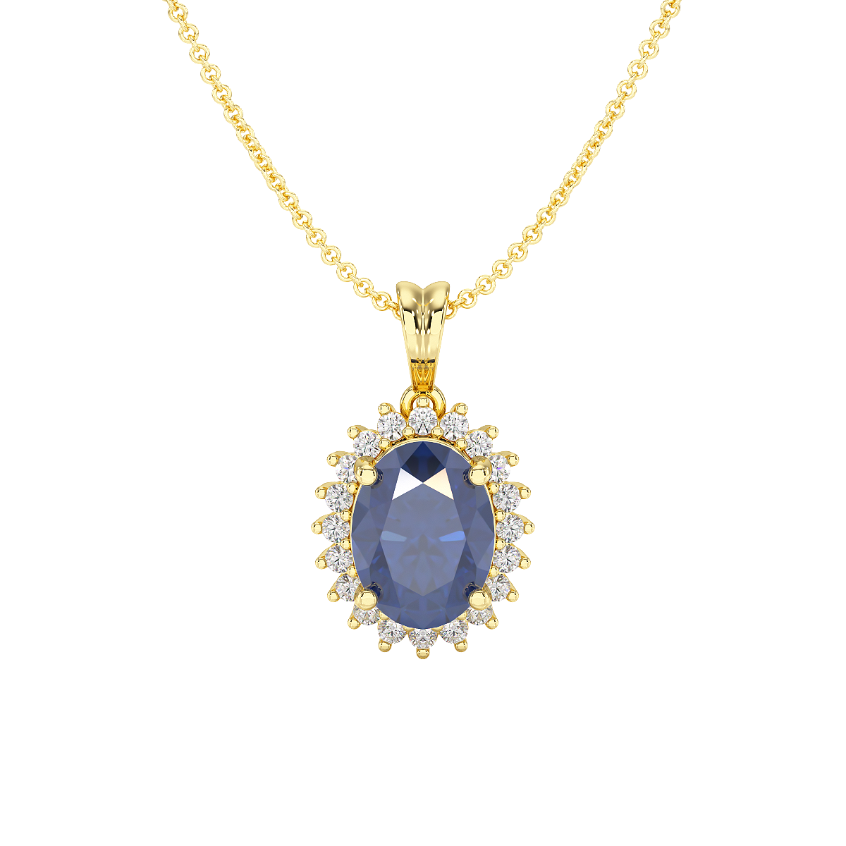 Oval Blue Sapphire Sunburst Pendant