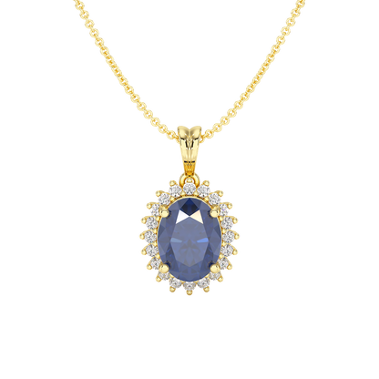 Oval Blue Sapphire Sunburst Pendant