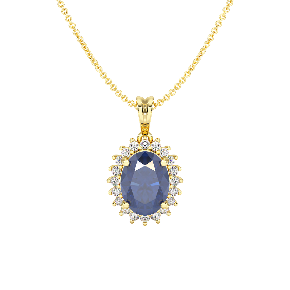 Large Oval Blue Sapphire Sunburst Pendant