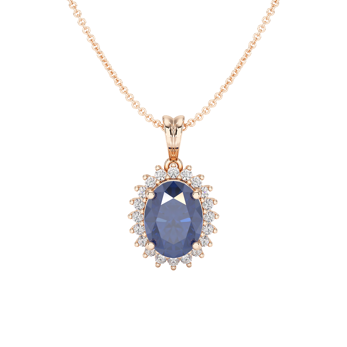 Oval Blue Sapphire Sunburst Pendant