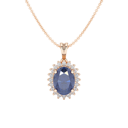 Oval Blue Sapphire Sunburst Pendant