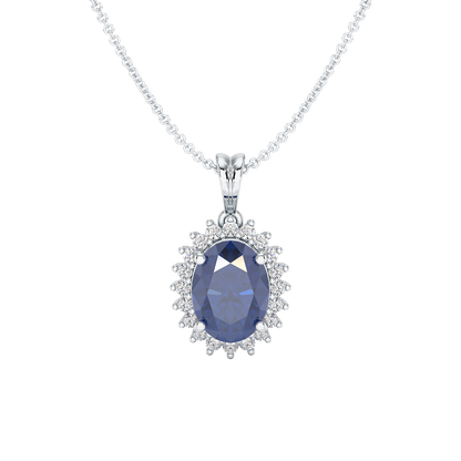 Oval Blue Sapphire Sunburst Pendant