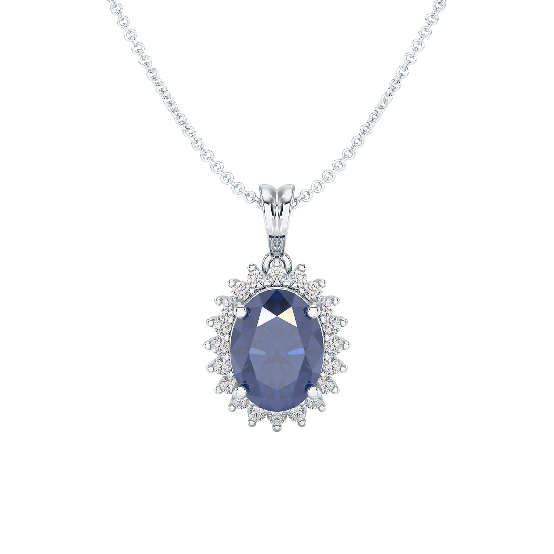 Large Oval Blue Sapphire Sunburst Pendant