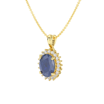 Oval Blue Sapphire Sunburst Pendant