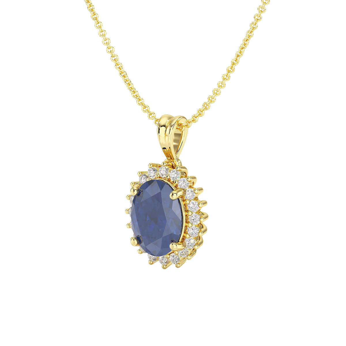 Large Oval Blue Sapphire Sunburst Pendant